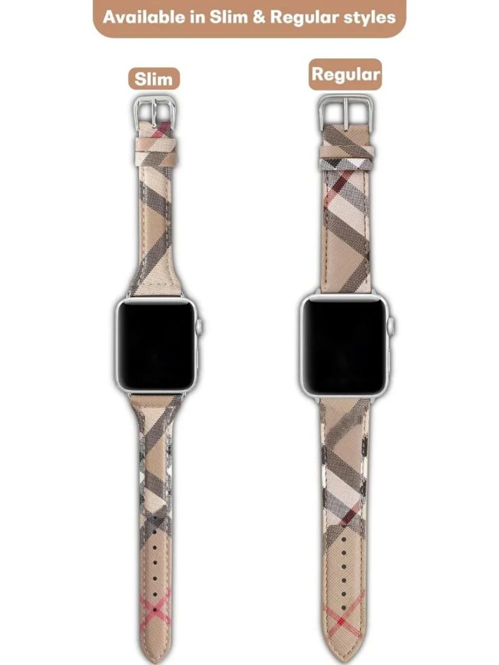 Luxury Beige Plaid Leather Watch Band for Apple Watch 38mm-45mm, Soft & Stylish